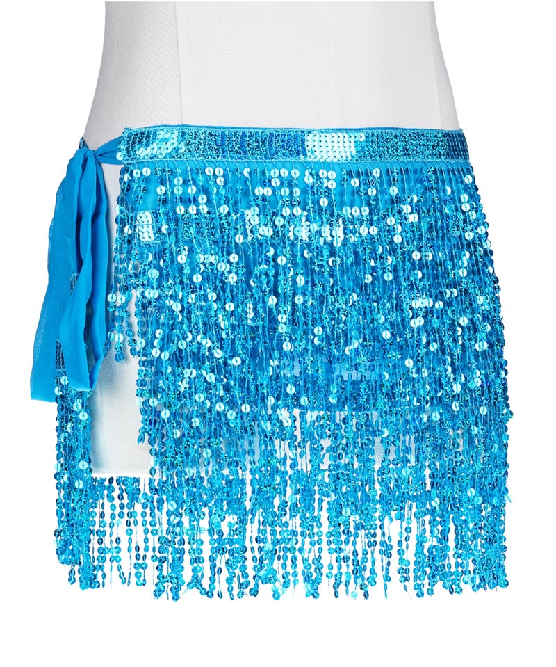 *daisysboutique* Women Belly Dance Skirt Fringe Skirts Sparkly Sequin Hip Scarf Party Costume (One Size, 1 Piece Blue) - Image 2